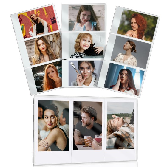 4Pack Magnetic Refrigerator Acrylic Picture Frames fit 3PCS Photos of Mini 2x3 Collage, Compatible with Fujifilm Instax Polaroid Mini for Home Office Fridge/Locker (Clear, 2x3*3 Picture)